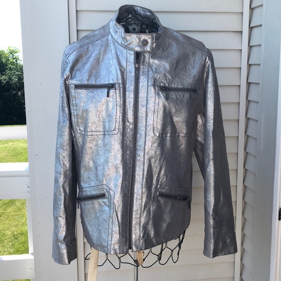 Chico's Jackets & Blazers - CHICO’s silver painted leather moto jacket